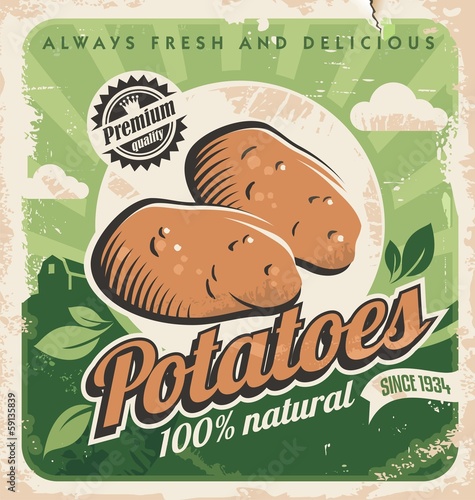 Vintage poster template for potato farm