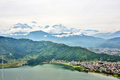 View of Pokhara lake with Annapurna in background, Nepal