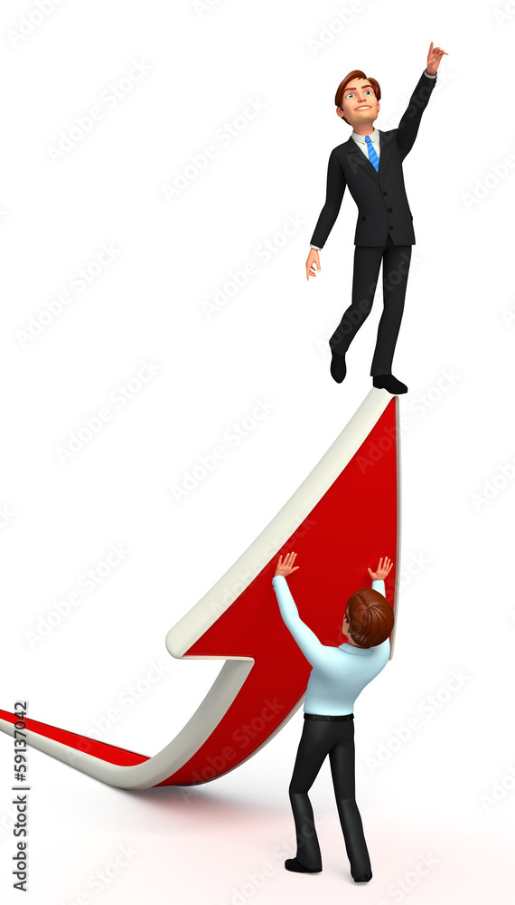 Fototapeta premium young business man standing on a arrow