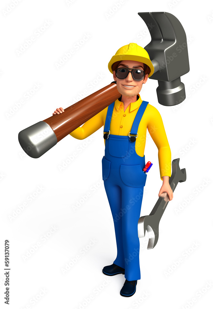 Plumber which his hammer & wrench Plumber which his hammer & wrench