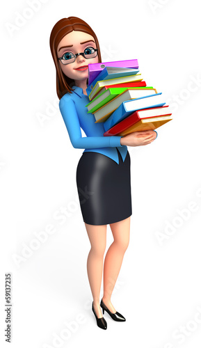 Young Business woman with books pile