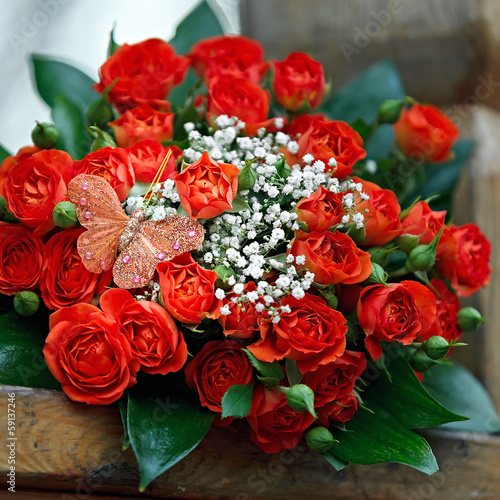 A beautiful bridal bouquet at a wedding party