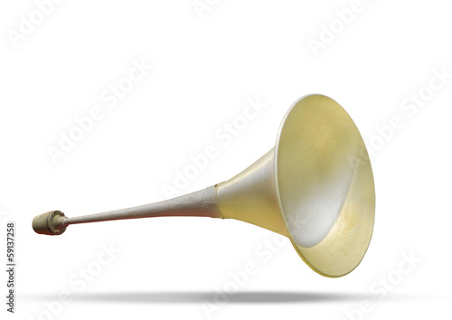brass metal announcement horn on white background