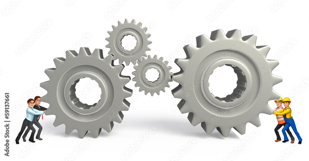 Boss,Plumber, mechanic,team with gears Boss,Plumber, mechanic,team with gears