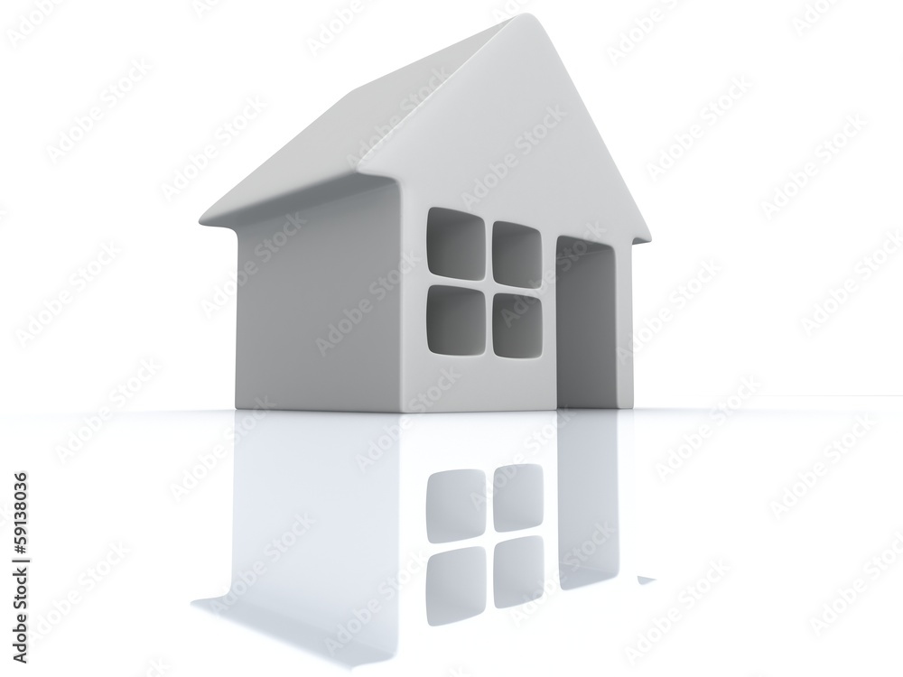 White blank house with reflection. 3d render. White blank house with reflection. 3d render.