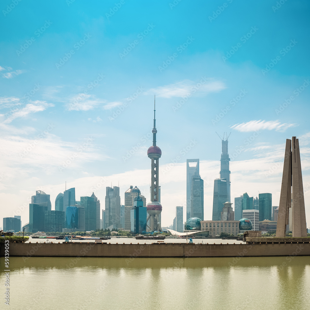 shanghai pudong skyline in daytime