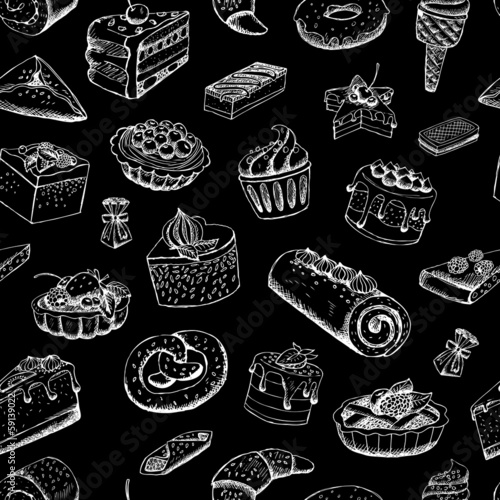 Sweet pastries on chalkboard