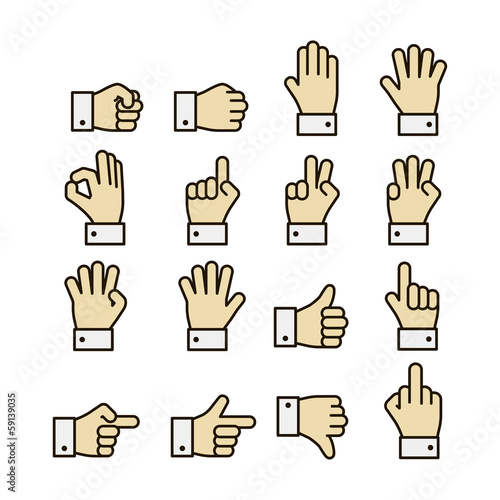 Hand gestures icons set, contrast color