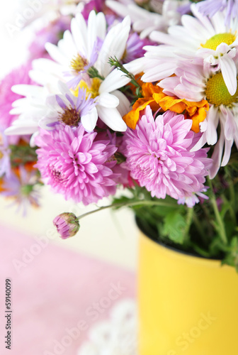 Wallpaper Mural Wildflowers in mug on napkin on wooden table Torontodigital.ca