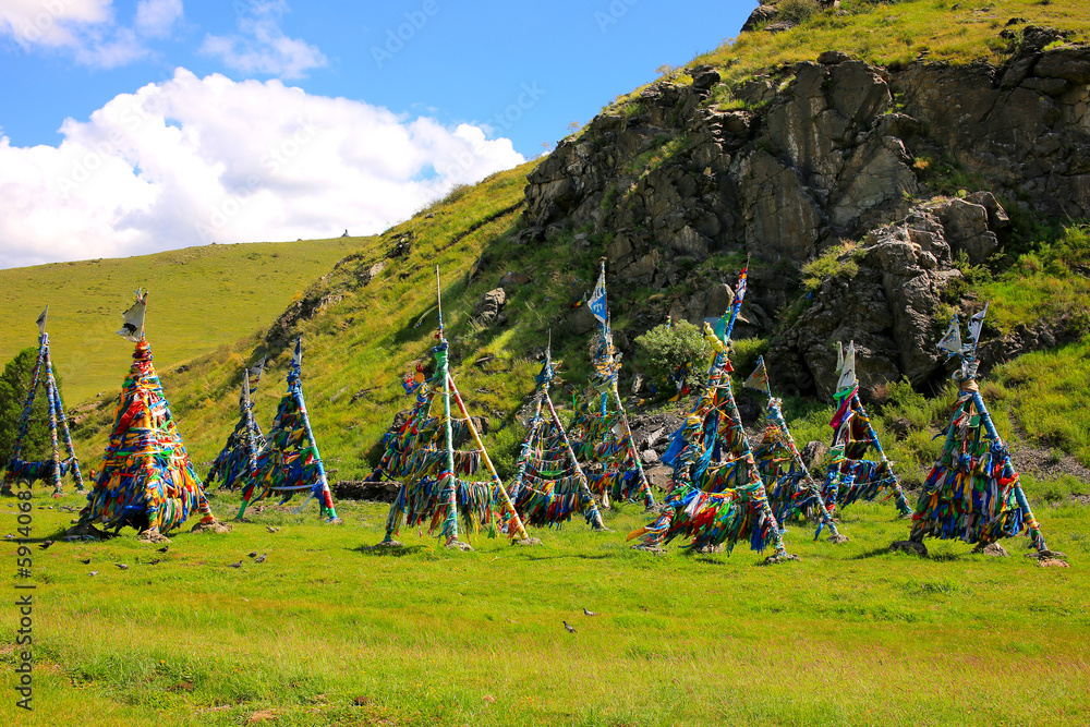 Shaman Adak Tree, prayer's flag, Mongolia Shaman Adak Tree, prayer's flag, Mongolia