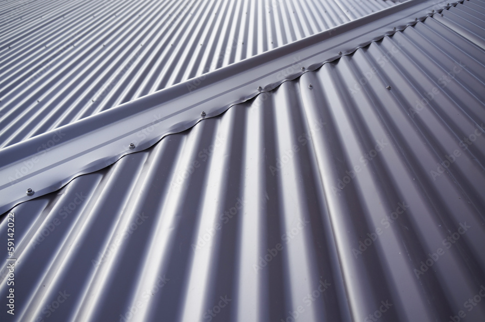 Metal colourbond roof in blue-gray colour. Metal colourbond roof in blue-gray colour.