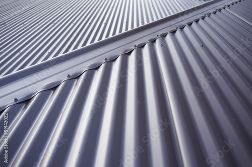 Metal colourbond roof in blue-gray colour.
