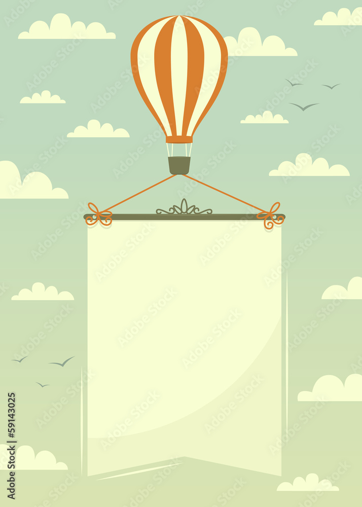 Fototapeta premium Hot air balloon with banner. Vector illustration.