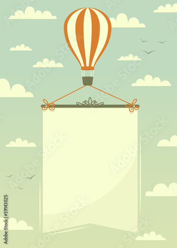 Hot air balloon with banner. Vector illustration.