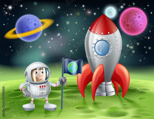 Cartoon astronaut and vinta...