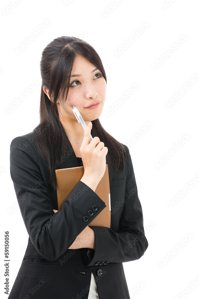 asian businesswoman thinking on white background asian businesswoman thinking on white background