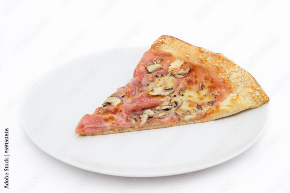 Slice of pizza on a plate Slice of pizza on a plate