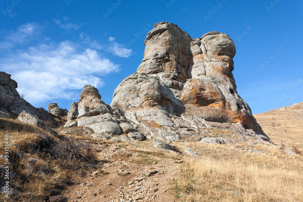 Fototapeta premium Unique Rock Formation Mountain Landscape Blue Sky