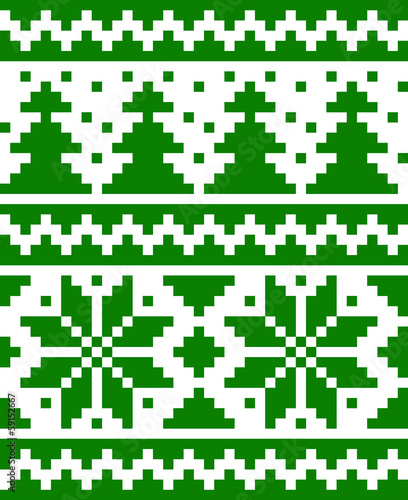 Seamless nordic pattern with stars and fir-trees