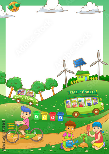 children Save our green world frame