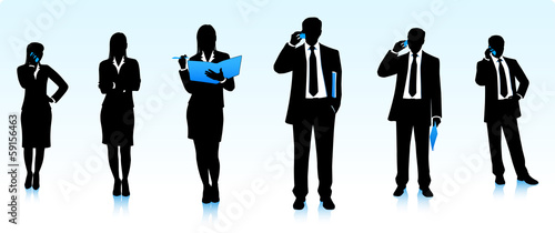 Silhouettes of businessmen and businesswomen