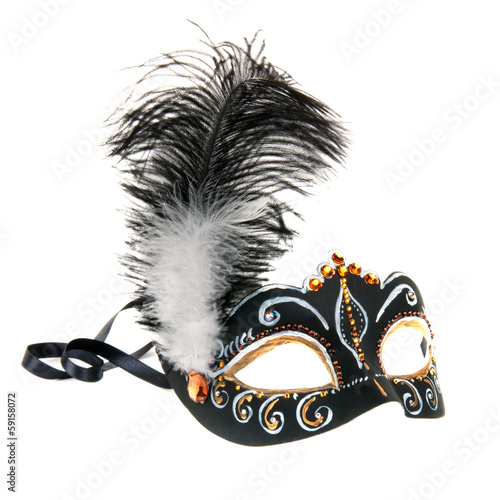 Black hand painted  Venice mask with feathers