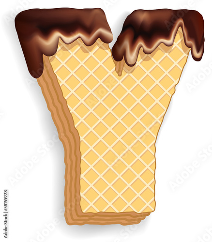 Letter Y consisting of wafers with chocolate cream