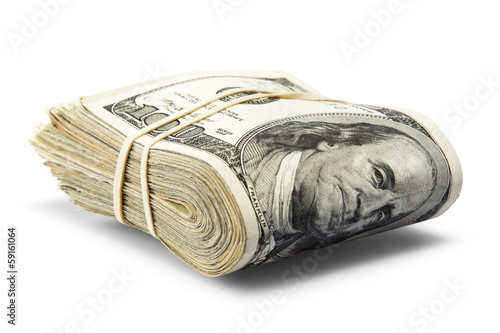 folded hundred dollar bills isolated on white background photo