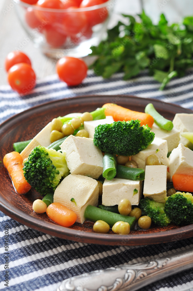 Tofu with boiled vegetables Tofu with boiled vegetables