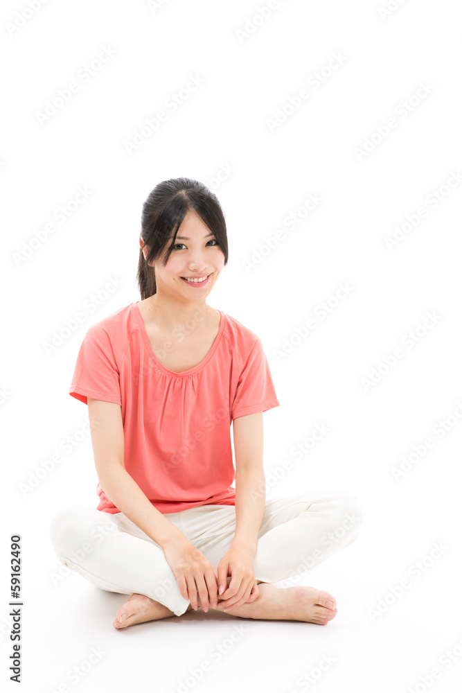 young asian sporty woman relaxing on white background young asian sporty woman relaxing on white background
