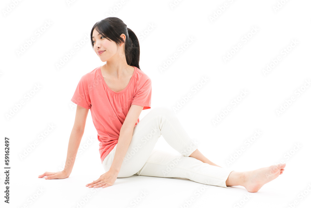young asian woman exercising on white background young asian woman exercising on white background