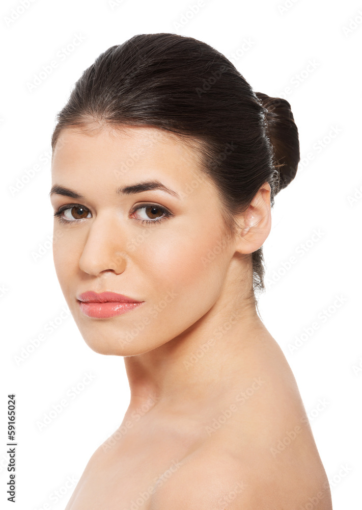 Portrait of beautiful topless woman looking at camera.