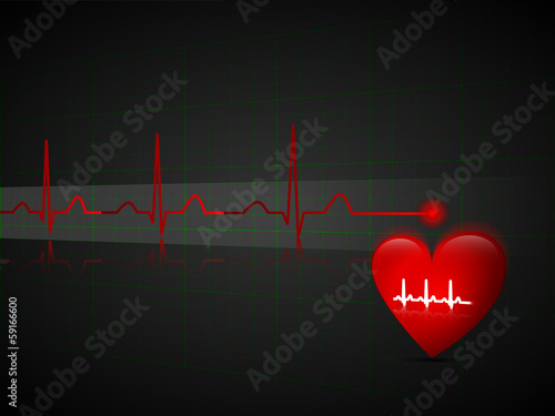 Abstract pulse line and red heart. Health concept.