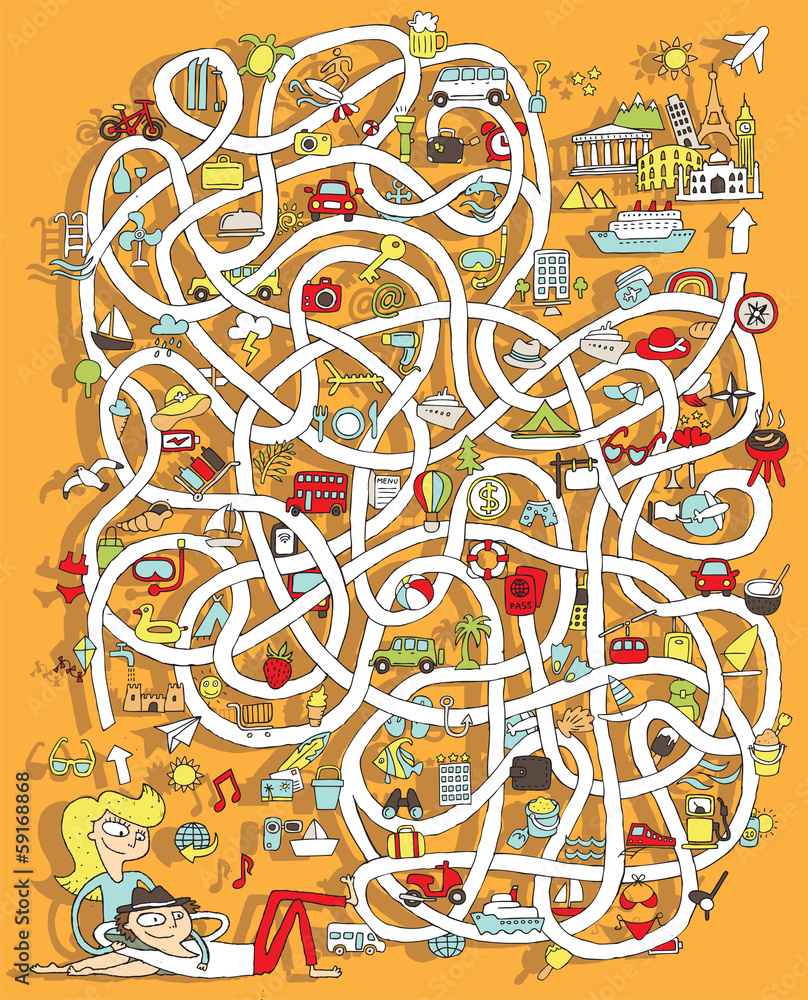 Travel Maze Game. Solution in hidden layer! Stock Vector | Adobe Stock