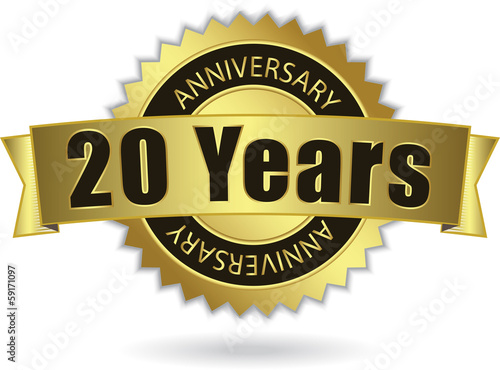 "20 Years Anniversary" - Retro Golden Ribbon, EPS 10 vecto