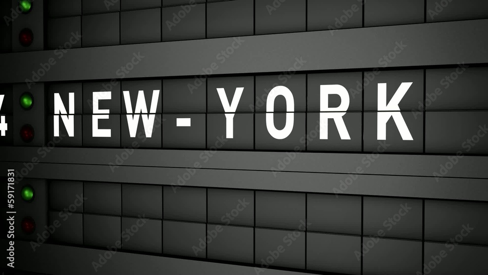 Old airport billboard with city name New York Old airport billboard with city name New York