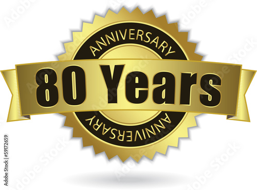 "80 Years Anniversary" - Retro Golden Ribbon, EPS 10 vector