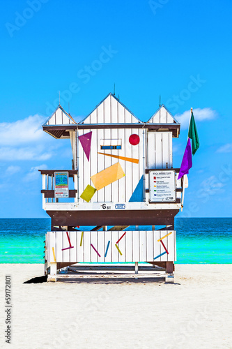 beautiful south Beach in Miami with famous lifeguard towers in © travelview