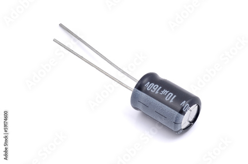 Electrolytic capacitor isolated on white