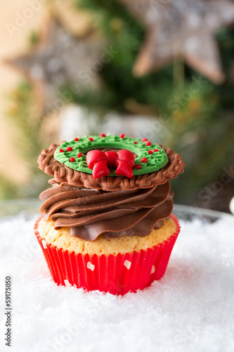 Christmas cupcake in traditional red green colors