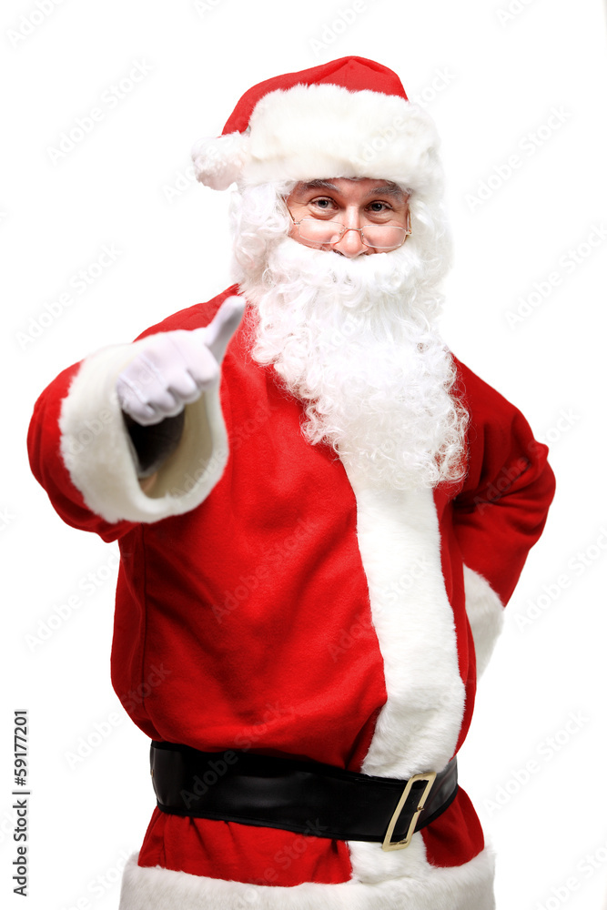Naklejka premium father Christmas or Santa Claus giving thumb up