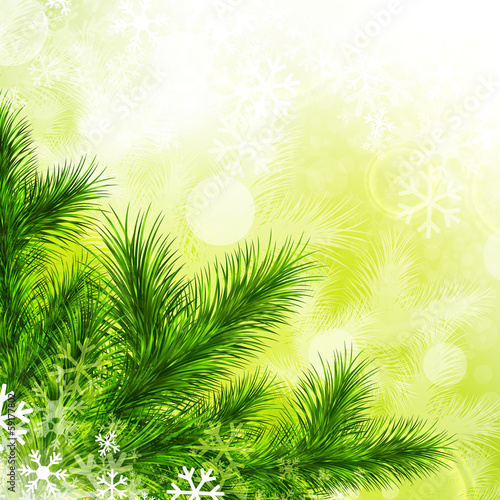 Green Fir Tree and Snowflakes