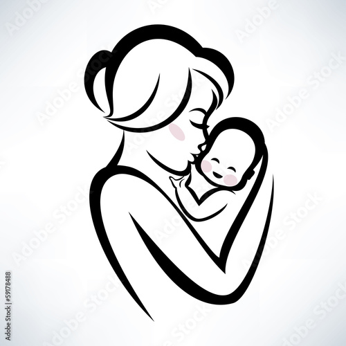 mom and baby vector icon
