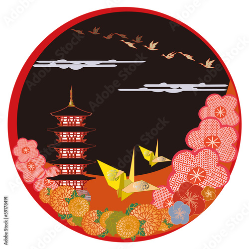 おりがみと日本の風景　Japanese paper crafts and flowers.