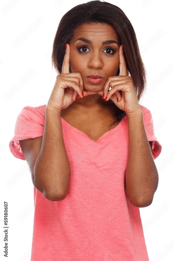 Cheerful young black woman isolated on white background Cheerful young black woman isolated on white background