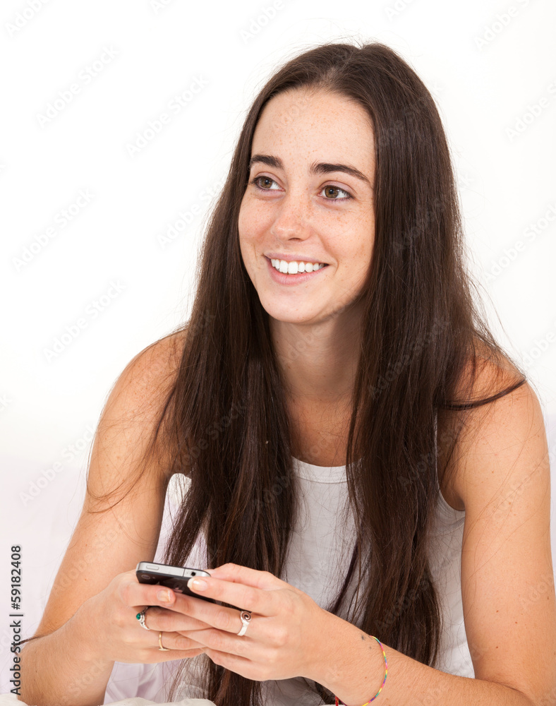 portrait of a pretty young woman with a phone portrait of a pretty young woman with a phone