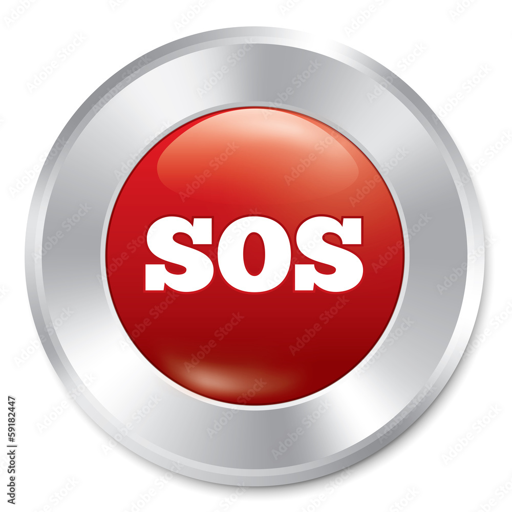 Sos button. Metallic icon on white background. Sos button. Metallic icon on white background.
