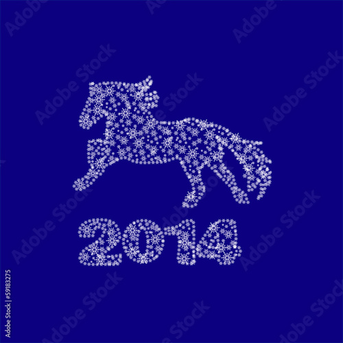 Horse snowflake new year 2014, white snowstorm