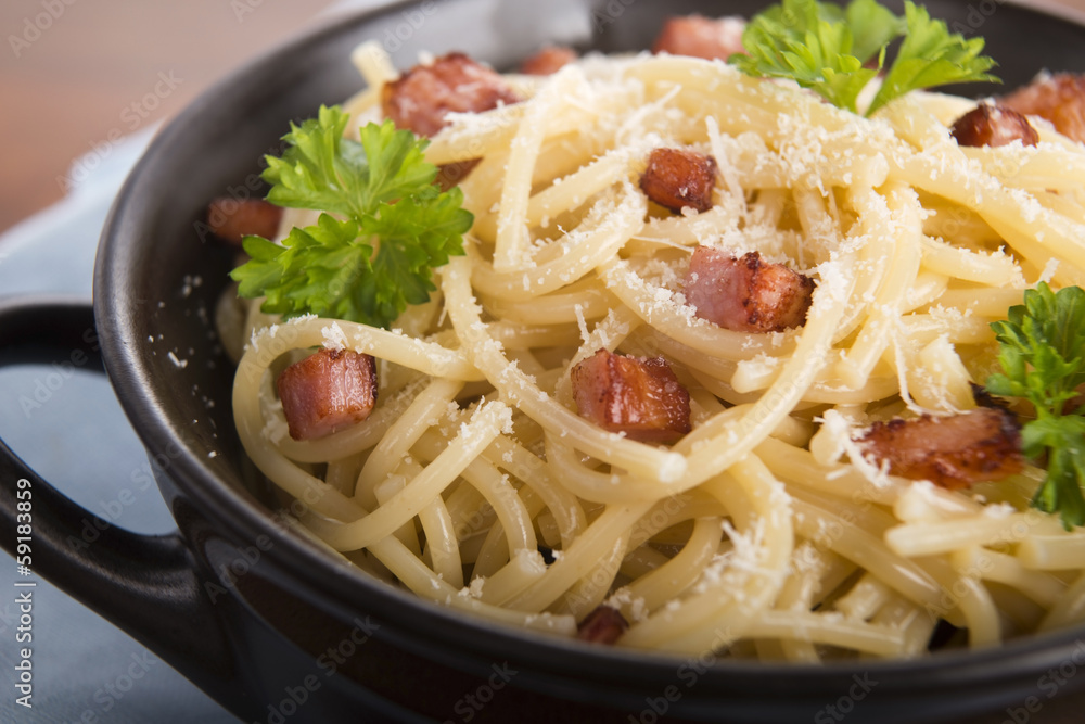 Pasta Carbonara with bacon and cheese Pasta Carbonara with bacon and cheese