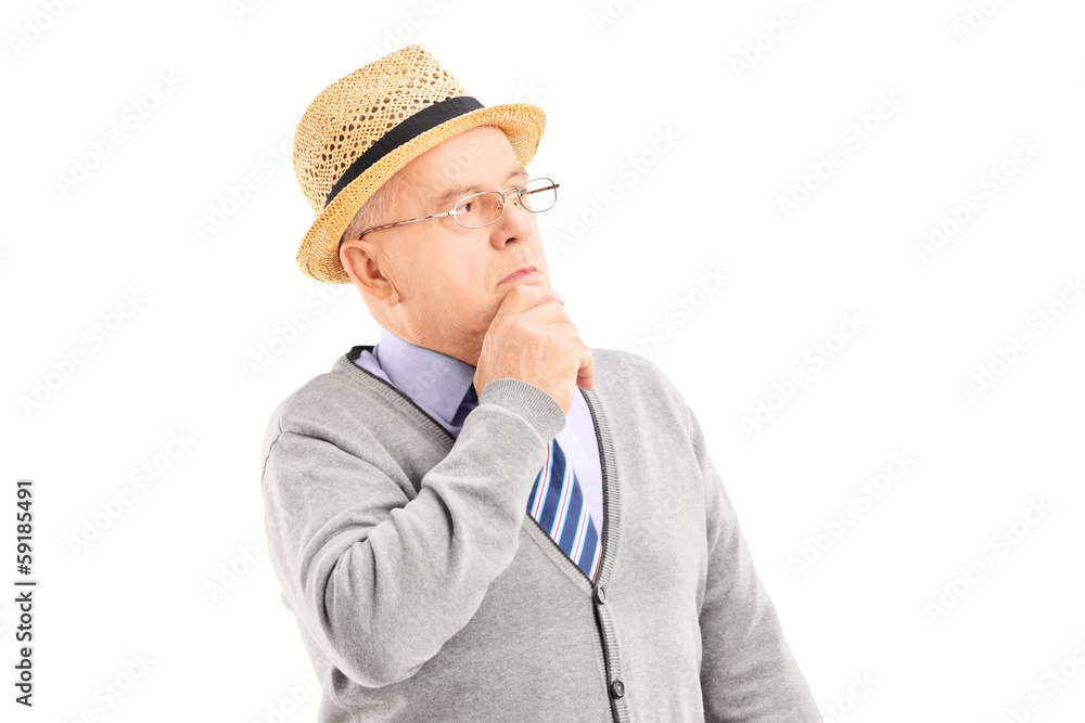Doubtful senior man in thoughts Doubtful senior man in thoughts